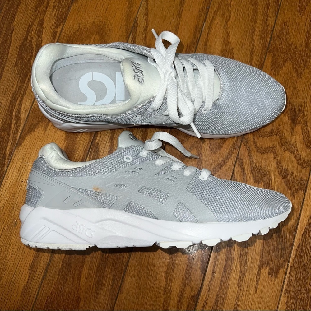 Asics Soft Gray Gel-Kayano Trainer Evo Fashion Athletic Sneakers Size 7.5 - Picture 14 of 15